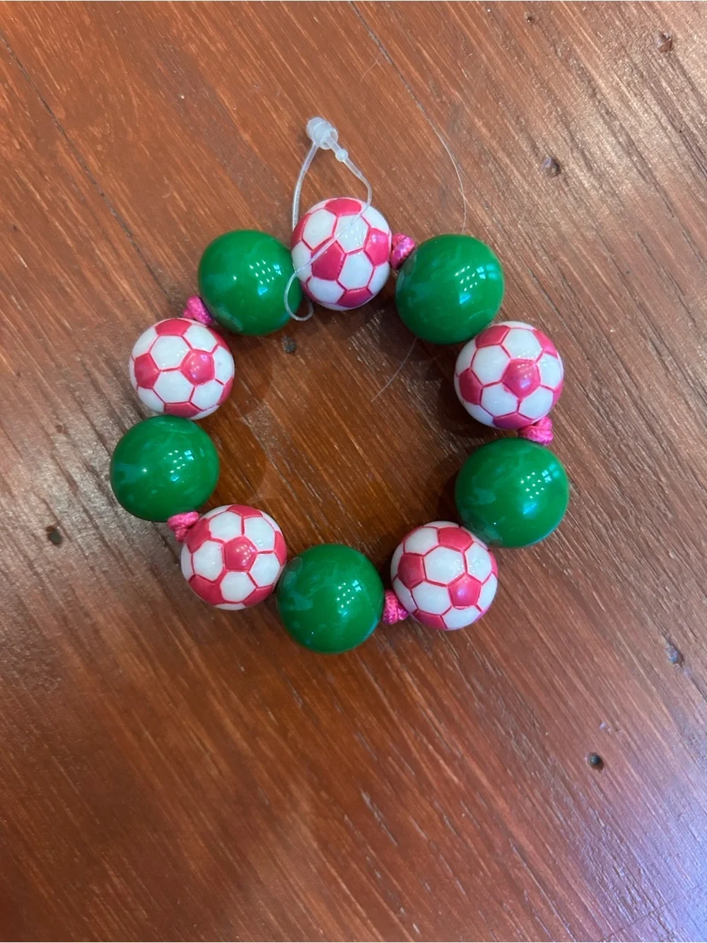 Gymboree Green and Pink Soccer Bead Stretch Bracelet